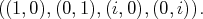 ((1,0),(0,1),(i,0),(0,i)).  