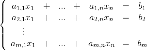 (
||  a1,1x1   +  ... +   a1,nxn  =   b1
|{  a2,1x1   +  ... +   a2,nxn  =   b2
.
|||     ..
(  am,1x1  +  ... +   am,nxn  =   bm
